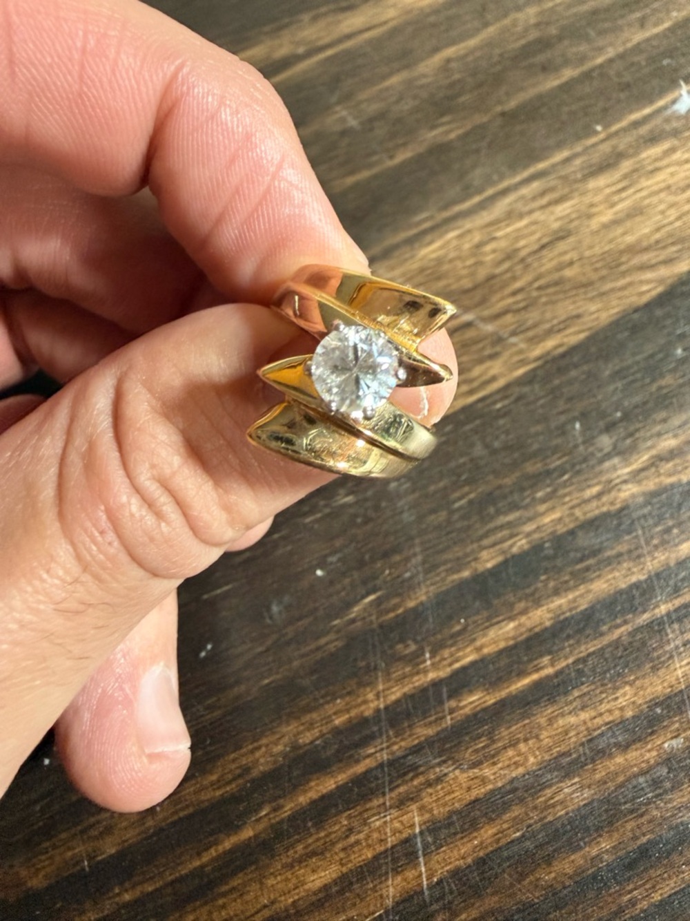 18kGold with Diamond Statement Ring with Clear Center Stone - Women Jewelry